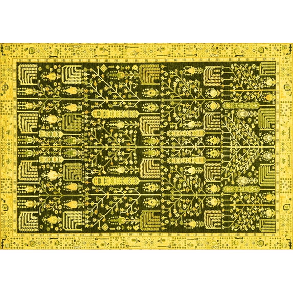 Ahgly Company Indoor Rectangle Oriental Yellow Traditional Area Rugs, 4' x 6'