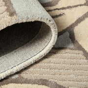 NICOLE MILLER NEW YORK Flora Grandeur Bloom Handcrafted Area Rug, Natural Wool Rug, Bold Floral Rug, Taupe, 8'x10'
