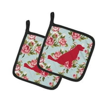 Labrador Shabby Chic Blue Roses Pair of Pot Holders