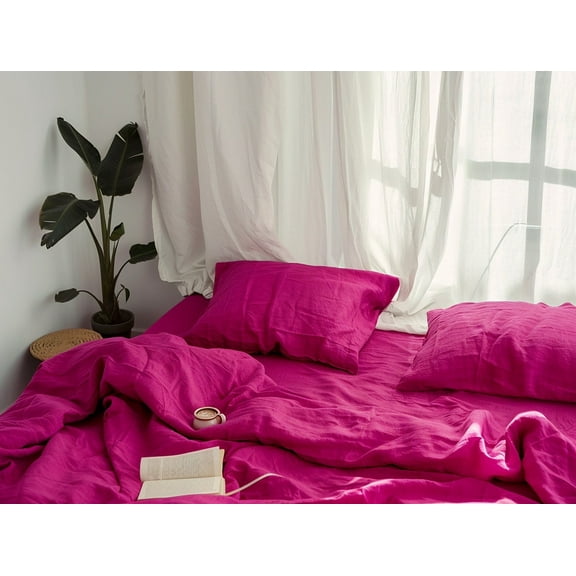 Fuchsia Cotton Bedding Set 1 Duvet Cover and 2 Pillowcases Softened Cotton Bedding Bright Pink Comforter Cover Set Duvet Cover Set