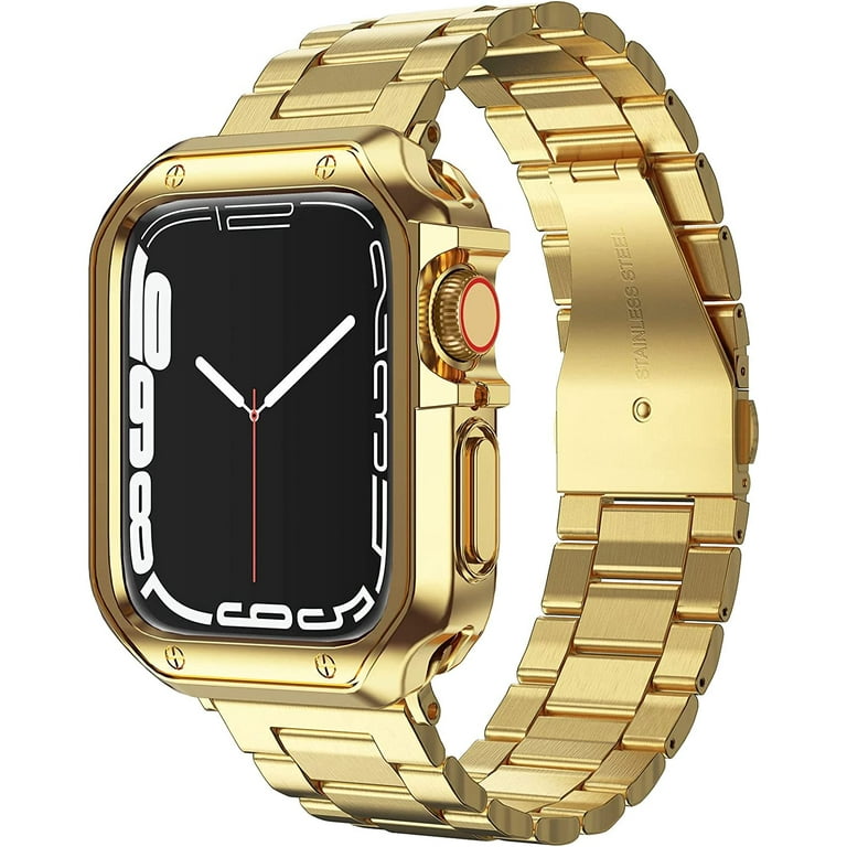 Compatible with Apple Watch Band and Case Stainless Steel Metal Chain with TPU Cover Smart Watch Link Bracelet Strap Wrist Band for i Watch Series 8 7 6 5 4 3 2 1 SE SE2 Walmart