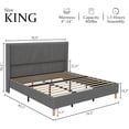 thumbnail image 2 of King Size Platform Bed Frame, Upholstered Wingback Headboard & Footboard, Tufted Corduroy Fabric, No Box Spring Needed, Easy Assembly, Modern Bedroom Furniture (Grey), 2 of 8