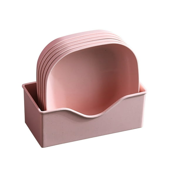 JeashCHAT 5 Pcs Wheat Straw Plates with Storage Box, 5.9 inch Small Square Plastic Dinner Plates, Lightweight Dessert Plates Fruit Plates Snack Plates Party Supplies, Dishwasher Safe