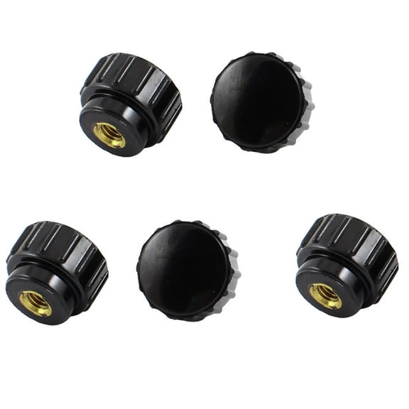Unique Bargains 5pcs 3mm Dia Female Thread Black Plastic Screw On Type Round Knurled Knob