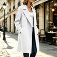 thumbnail image 5 of Womens Trench Coat Notched Lapel Fall Winter Long Sleeve Casual Thicken Wool Blend Single Breasted Pea Coat White S, 5 of 6