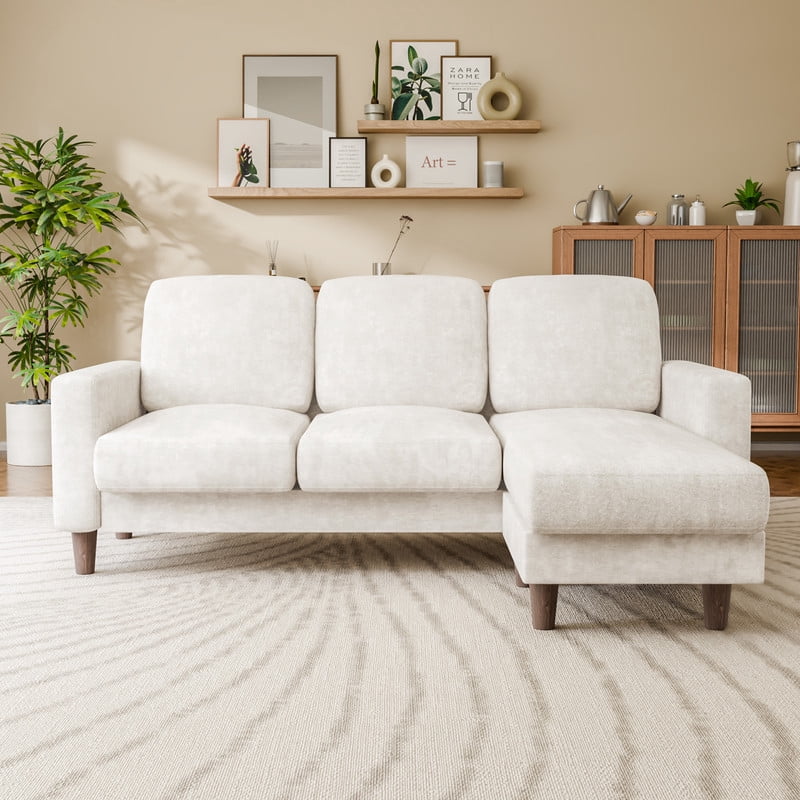 Lacoo 3 Seat Sectional Sofa L-Shaped Couch with Reversible Ottoman Convertible Cloud Couch for Living Room,White