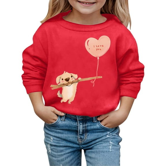 Girls Valentines Sweatshirt Cute Love Print Hoodies Long Sleeve Winter Outwear Girl's Pullover Top Girls Oversized Sweatshirt Watermelon Red 18 M-24 M