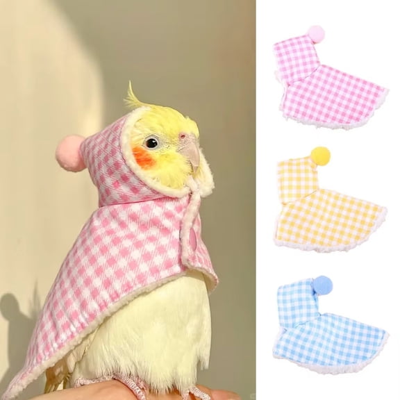 Warm Bird Clothes for Parrots, Cozy Fleece Cape with Hood for Outdoor Wear, Adjustable Winter Jacket for Cockatiel, Lovebird, Pet Bird Clothes Accessories, Medium Yellow