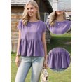thumbnail image 2 of DARING DIVA Women's Short Sleeve Blouse Casual Round Neck Ruffle Flowy Top XS Purple, 2 of 6