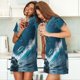 thumbnail image 4 of Fotbe Ice Blue Ocean Cute Dolphin A Bata de Dormir para Mujer con Estampado, Camisón de Algodón de Manga Corta, Ropa de Dormir Casual, 4 of 6