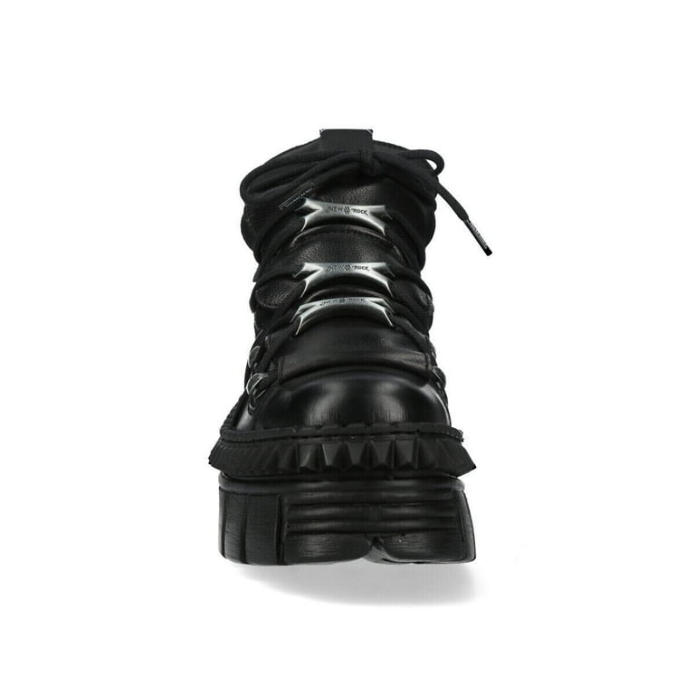 ne w rock New Rock WALL106-S13 Unisex Black Leather Gothic Boots - Walmart.com