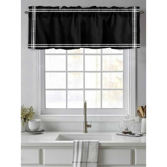 Curtain Valance for Windows,Black Kitchen Valances Rod Pocket Short Curtains,Solid Color Window Treatment Panel for Bedroom Bathroom 42"x12"