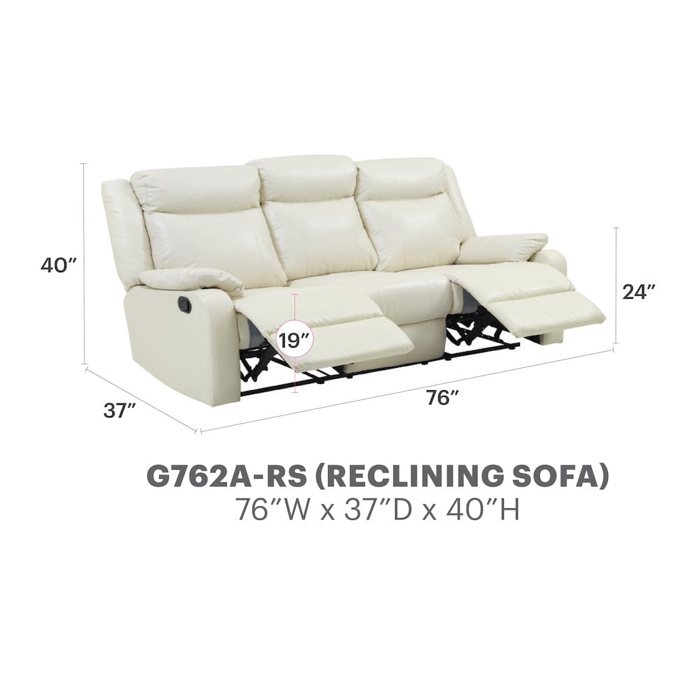 Glory Furniture Ward Reclining Sofa in Pearl Color