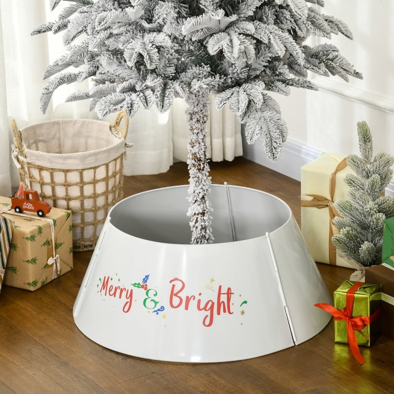 Alvantor Christmas Tree Skirt, Steel Ring Collar with Easy Assembly for Holiday Home 26"x26"x11" Cream White