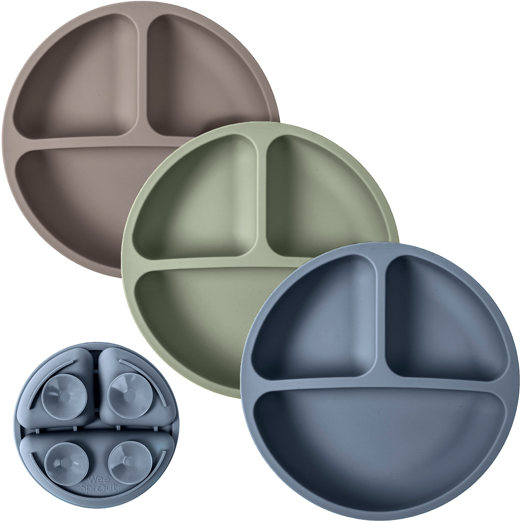 WeeSprout Suction Plates for Babies & Toddlers, 100% Silicone, Dinnerware Stays Put, 3 Pack