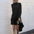 thumbnail image 4 of IROINNID Deals Semi Formal Dress for Women Long Sleeve Asymmetrical Dress Solid Round Neck Irregular Skirt Dress,Black, 4 of 5