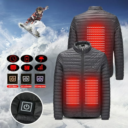 Men USB Electric Heated Coats Soft Lightweight Hooded Jacket Thermal for Outdoor Hiking Riding