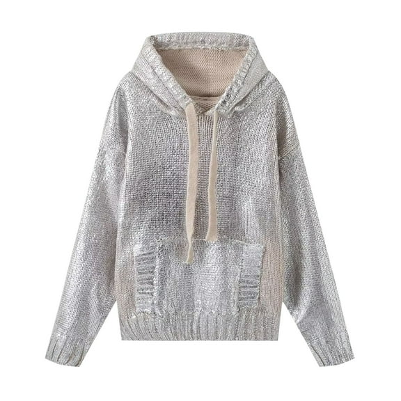WENWU Hoodies Sweatshirt for Women Long Sleeve Womens Pullover Sweatshirt Baggy Hoodies Silver Crewneck Women Fall Outfits Young Women's Wear