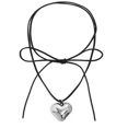 thumbnail image 1 of Collar con colgante de corazón grande para mujer, gargantilla de terciopelo negro gótico, tejido elegante, cadena ajustable con lazo anudado, 1 of 2