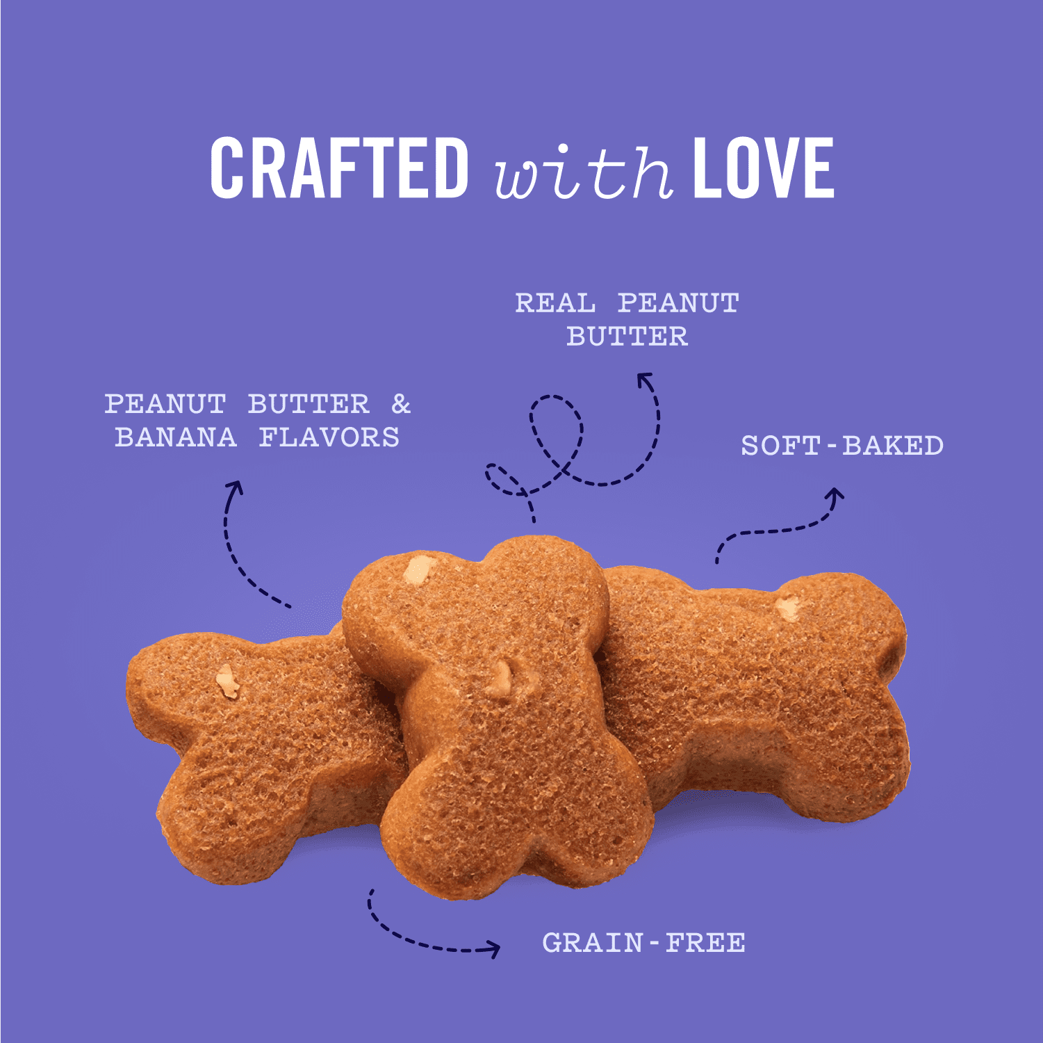 Three Dog Bakery Grain-Free Woofers Dog Treats, Peanut Butter & Banana, 13 oz