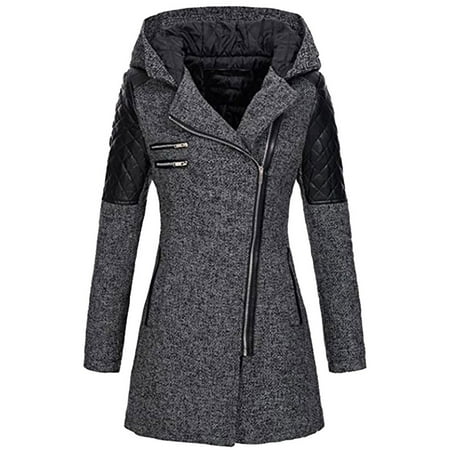 RYDCOT Long Winter Overcoat for Women Warm Wool Trench Coat Jacket Thick Overcoat Winter Outwear Hooded Zipper Coat Trench Coats for Women Sale