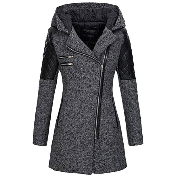Chaquetas y abrigos de piel sintética con capucha y manga larga para mujer, chaqueta fina y cálida, abrigo grueso de invierno, abrigo con capucha y cremallera, abrigo para mujer