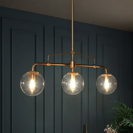 

Mid-century Modern Glass Globe Linear Chandelier 3-light Orb Kitchen Islands Lights - L26 x W5.5 x H 12