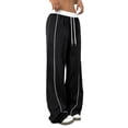thumbnail image 6 of Women's Wide Leg Track Pants with Pockets, High Waisted Drawstring Sweatpants, Side Stripe Casual Lounge Workout Pants, 6 of 8