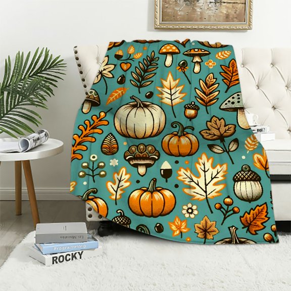 SHERONV Pumpkins Acorns Mushrooms Warm Lightweight Blanket Soft Fleece Blankets for All Seasons Sofa Decor Cow Gifts All Seasons Soft Plush Blankets 40x50in