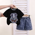 thumbnail image 6 of SGFCWSX Girls 2 Piece Outfits Summer Graphic Short Sleeve T Shirt Elastic Waist Denim Shorts Set for Kids Black Size 3T, 6 of 6