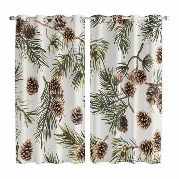 Curtains 63 Inch Length 2 Panels, Sage Green Christmas Grommets Window Treatment Curtain, Xmas Botanical Pine Cones Thermal Curtains Drapes for Living Room/Bathroom