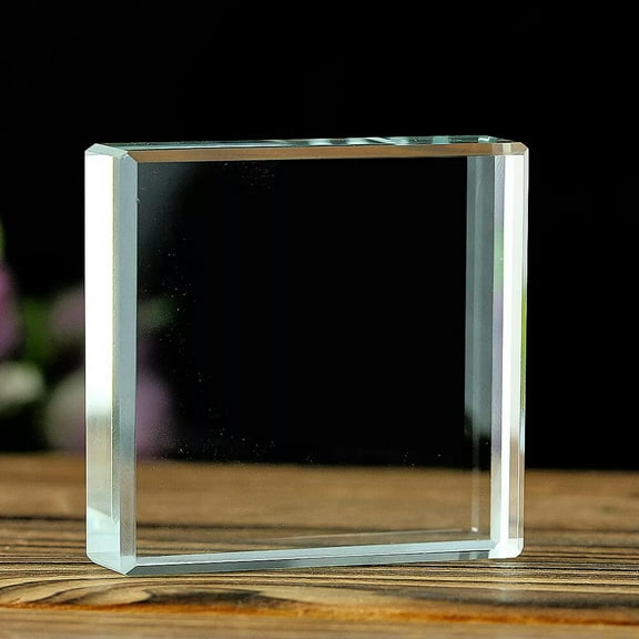 EOEMY Cut Flat Dimensional Square Crystal Base Decorative Paperweight Glass Ornament