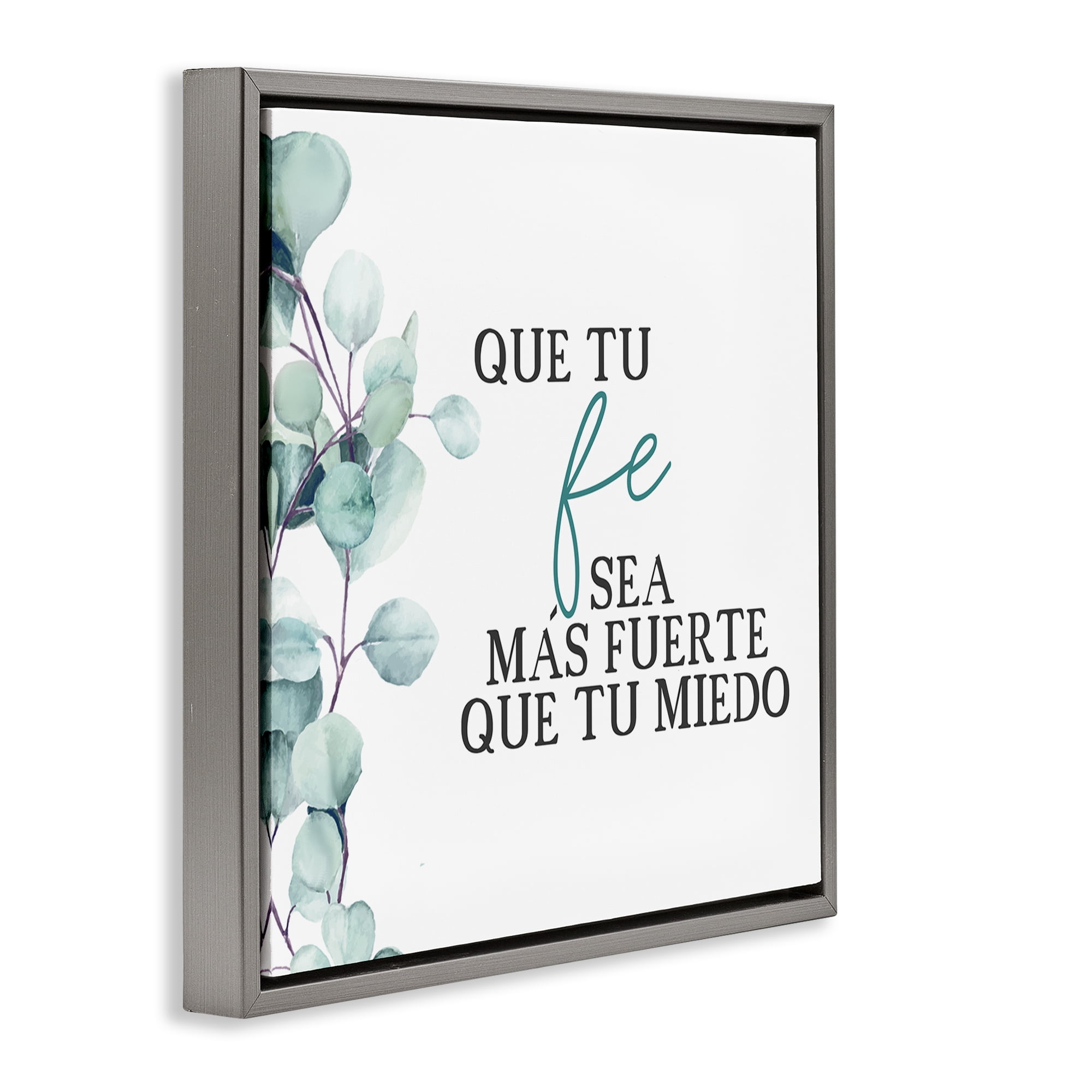 Stupell Industries Que Tu Fe Sea Más Fuerte Religious Quotes and Sayings Painting Gray Floater Framed Art Print Wall Art, 25 x 25