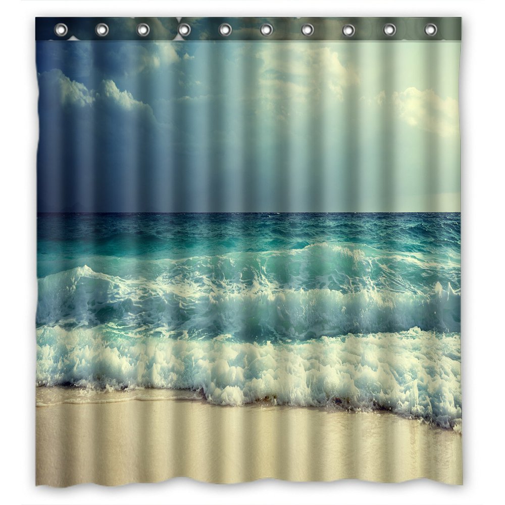 PHFZK Sea Landscpae Shower Curtain, Great Ocean Waves at Seychelles