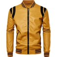 thumbnail image 2 of Men's PU Faux Leather Full-Zip Bomber Jacket Stand Collar Fleece Windproof Lightweight Motorcycle Racing Coat Outwear, 2 of 4