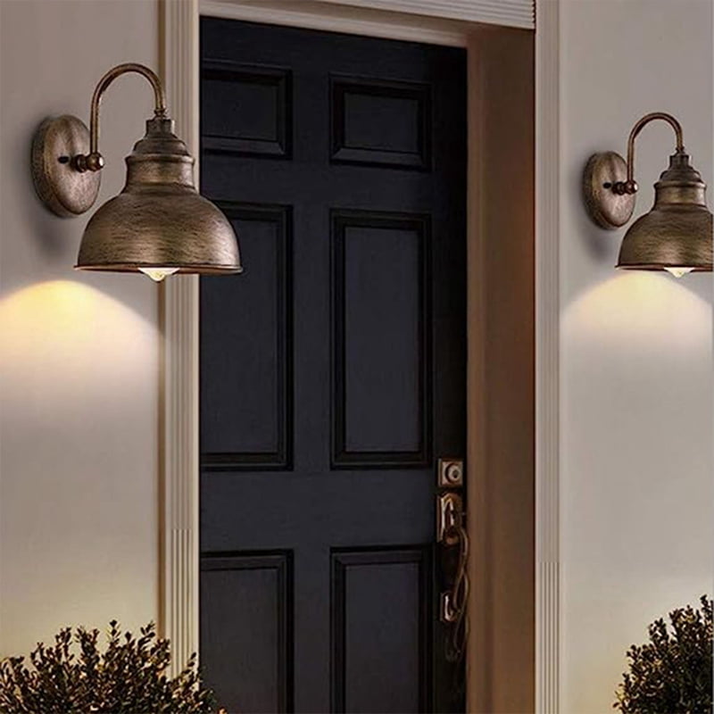 2X Vintage Wall Sconce Gooseneck Barn Flat Light Industrial Vintage Farmhouse Wall Sconce Outdoor Waterproof (Bronze)