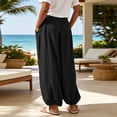 thumbnail image 5 of Gytharion Women Solid Color Cotton Linen Wide-leg Pants Elastic Waist Adjustable Cuff Trousers Casual Fashion Pants with Pockets, 5 of 7