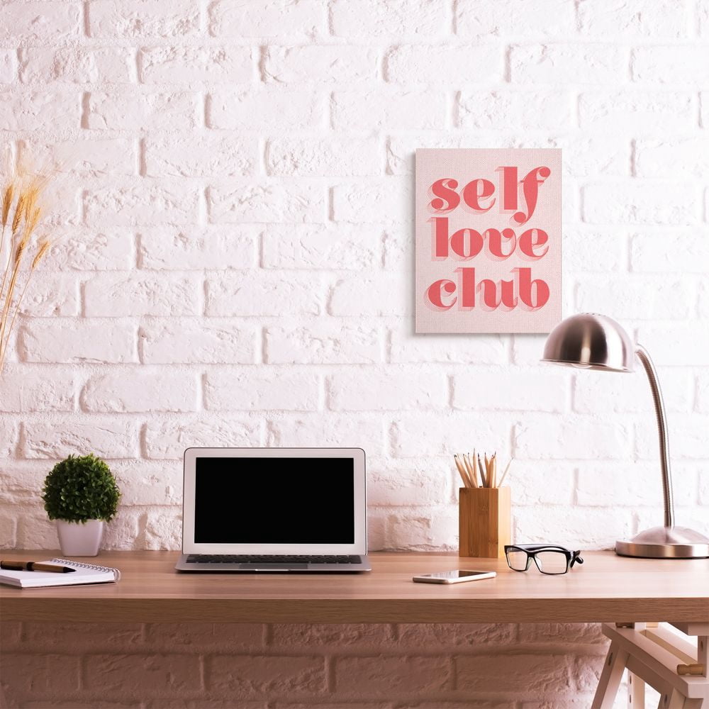 Stupell Industries Self Love Club Quote Bold Pink Red Text Color Pop Canvas Wall Art Design by Daphne Polselli, 16" x 20"