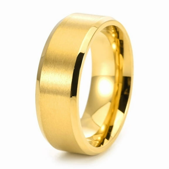 Classic 8mm 14K Yellow Gold Mens Ring Surface Brushed Ring for Women Wedding Band Couples Jewelry Accessories
