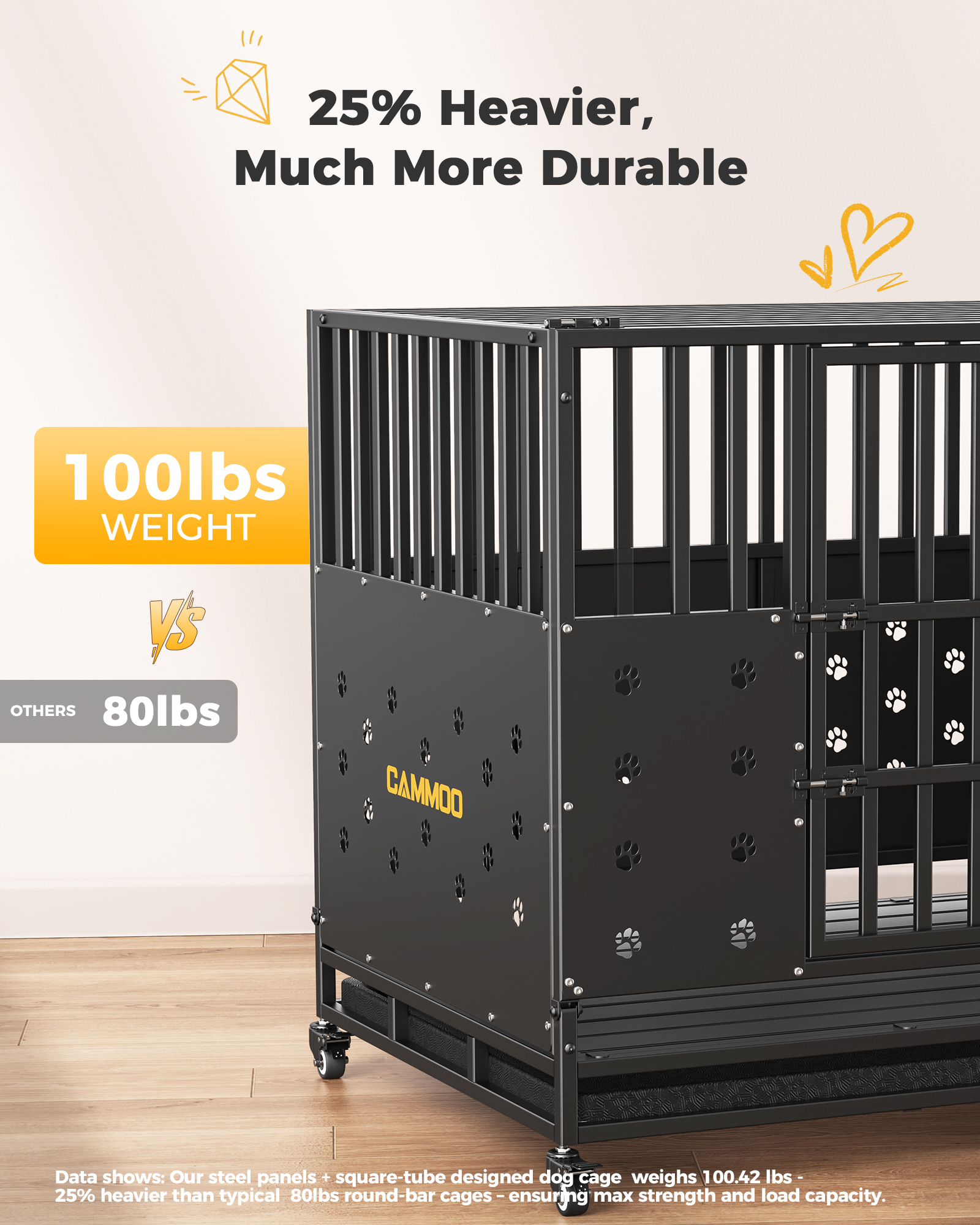 CAMMOO 48-Inch Foldable Heavy Duty Dog Crate for Large Dogs photo 2