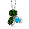 thumbnail image 2 of Gem Stone King 925 Silver and 10K Yellow Gold Green Chrome Diopside and Blue Opal Pendant Necklace for Women (2.40 Cttw, Oval 8X6MM, 7X5MM and 6X4MM, Gemstone, with 18 inch Chain), 2 of 4