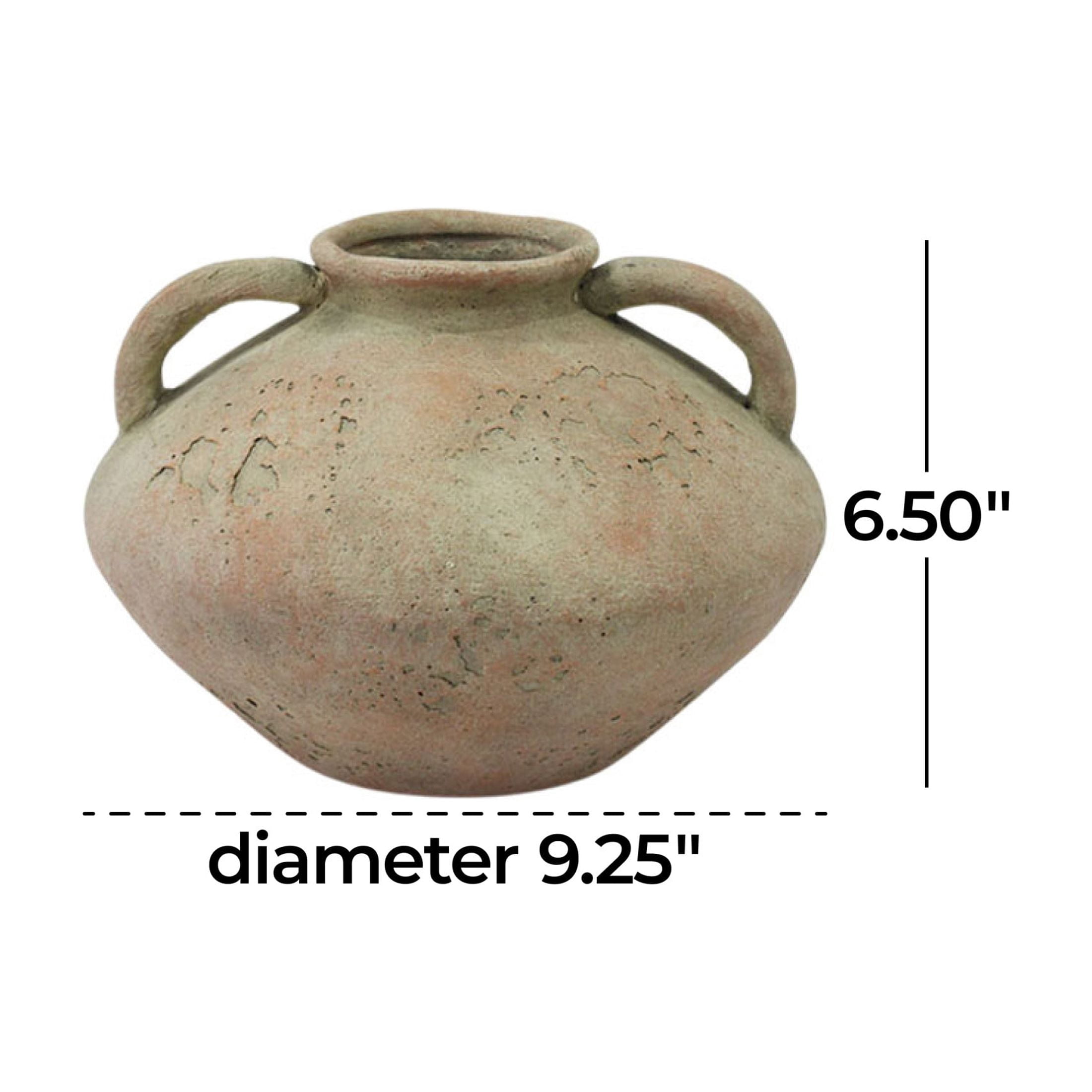 DecMode 7" Antique Style Textured Beige Ceramic Vase with Handles