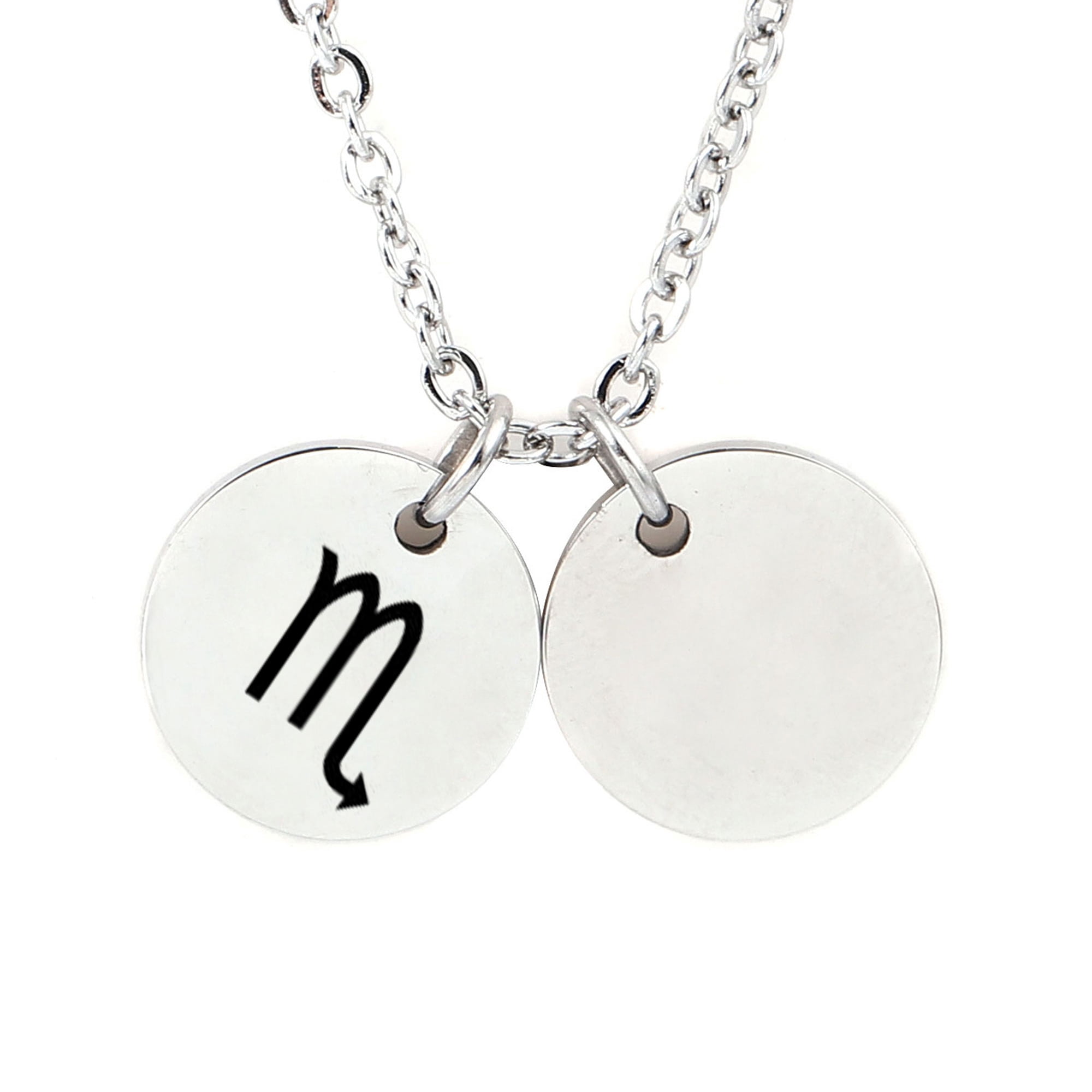 Personalized Round Constellation Initial Necklace - Engraved Zodiac Symbol Jewelry - Christmas Gift for Her - Stainless Steel - 18" Chain - Silver Scorpio