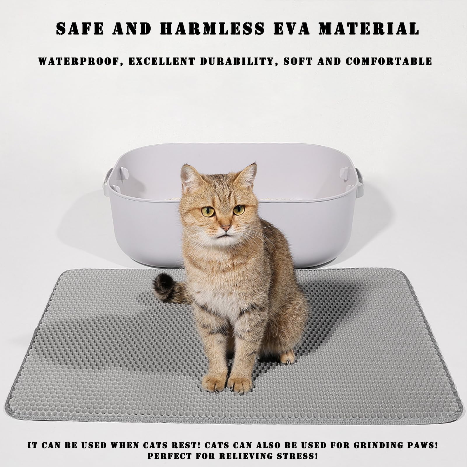 HCY&WLD Cat Litter Mat, Waterproof Double Layer Honeycomb Litter Trapping Mats, Easy to Clean, Less Waste (24"x18", Gray)