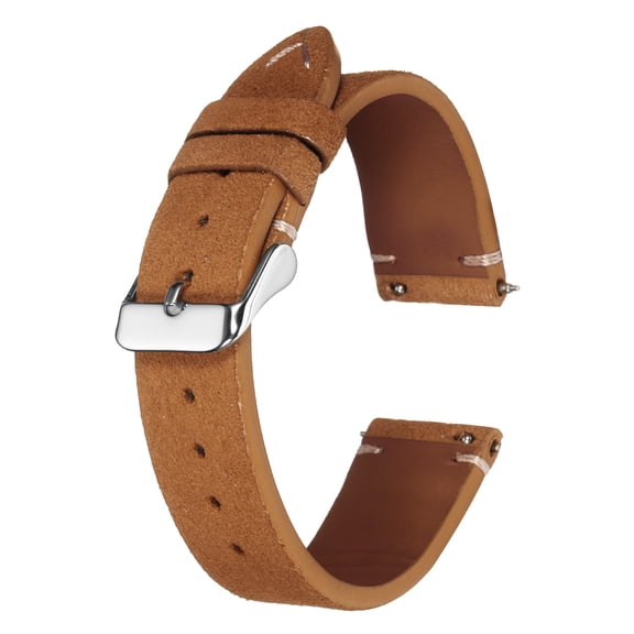 Uxcell Leather Watch Band 20mm Width Watch Strap Top-Grain Suede Cowhide Wrist Bands Replacement with Stainless Steel Buckle for Men Women, Light Brown