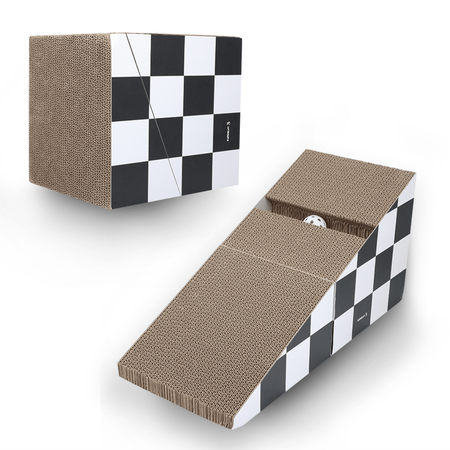 Pefilos 19" Cat Scratcher Board with Ball, Triangle Cat Scratching Cardboard, 2-in-1 Scratching Lounge Bed, Recyclable and Durable, Black and White Pefilos 19" Cat Scratcher Board with Ball, Triangle Cat Scratching Cardboard, 2-in-1 Scratching Lounge Bed, Recyclable and Durable, Black and White