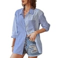 thumbnail image 2 of Camisa De Manga Larga, Blusa A Rayas, Parte Superior De Tela De Poliéster, Amigable Con La Piel, Lavar A Máquina, Cuello De Solapa De Un Solo Pecho Para Negocios Para La Vida ANGGREK No, 2 of 8