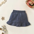 thumbnail image 2 of GiLiling Girls Denim Skirts, Ruffle Hem Mini Skirt with Pockets, Elastic Waist Cotton Blend Skirt for Toddlers Casual School Wear (Blue, 6-12 Months), 2 of 6