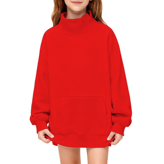 XIMIN Mock Neck Sweatshirt for Girl Kids Cotton Pullover Shirts Long Sleeve Turtleneck Casual Solid Color Pullover Girls Turtleneck for Autumn and Winter