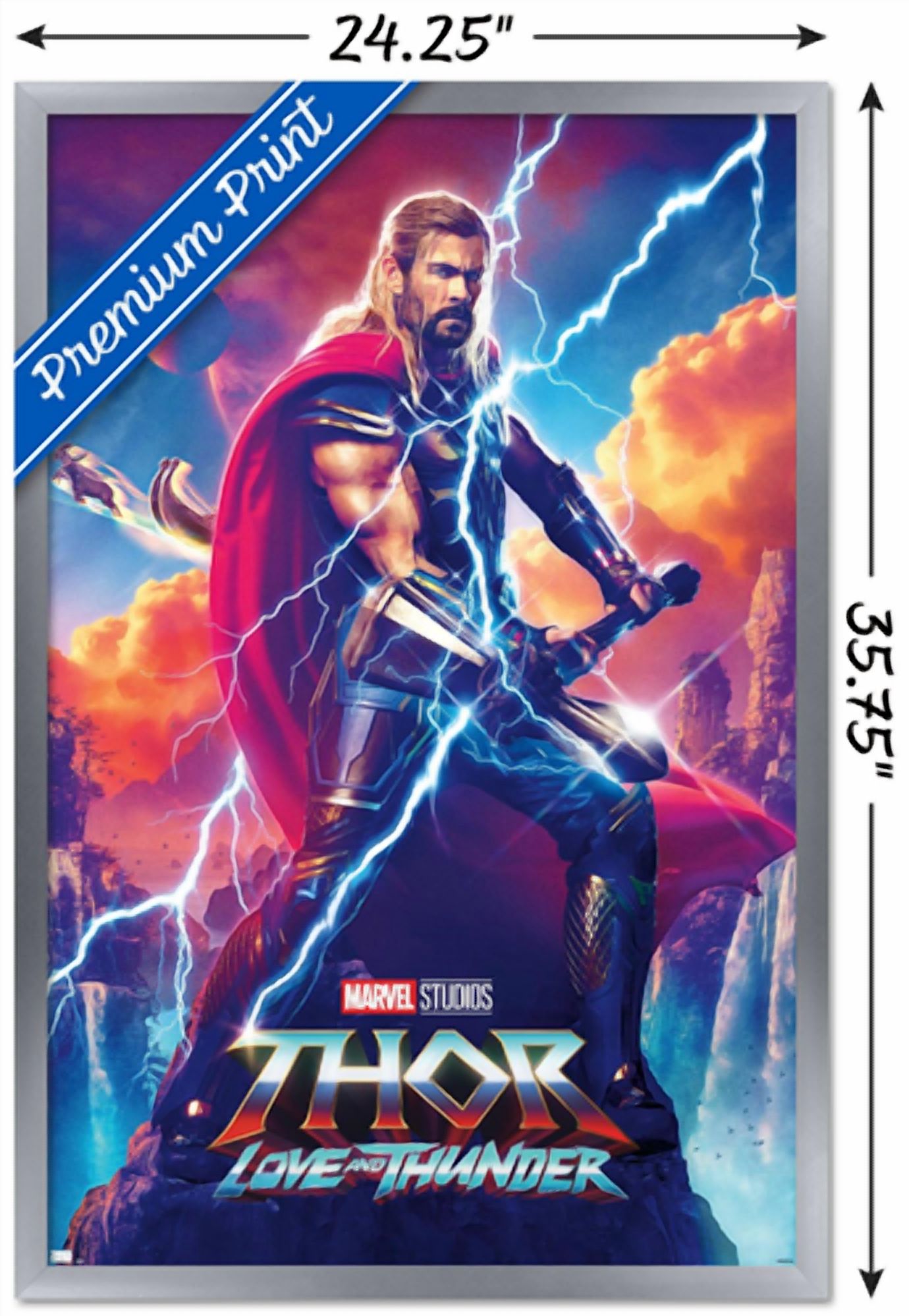 Marvel Thor: Love and Thunder - Thor Odinson One Sheet Wall Poster, 22.375" x 34" Framed